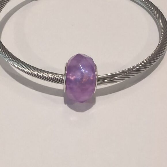 Silver Glittery Purple Charm for Pandora Style Bracelet - Picture 2 of 4